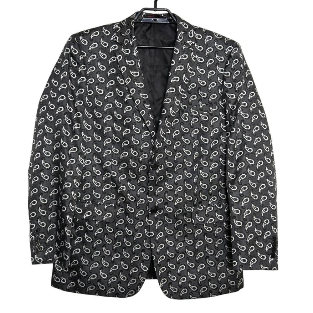 Mens Leonardi Blazer Size 3X Paisley Gray White Double Back Vent